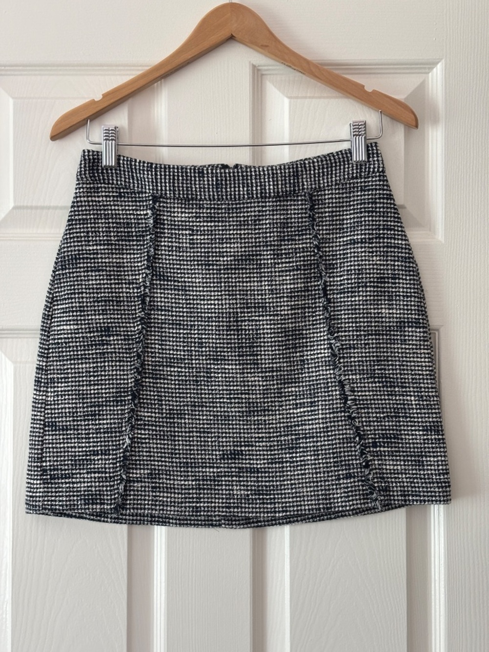 Zara Fringe Seamed Mini Skirt - Blue & White Tweed Size S - Picture 2 of 8